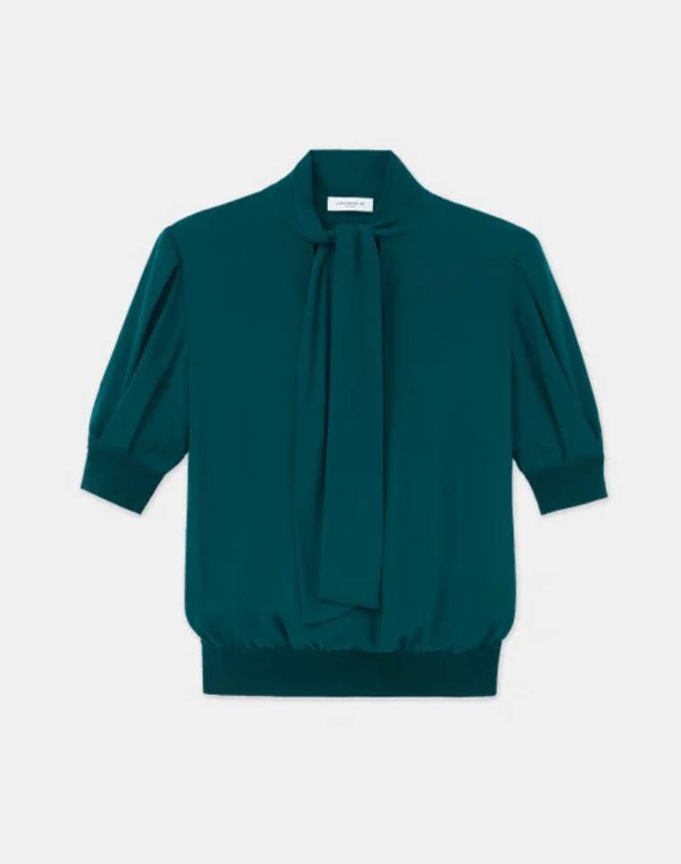 Deep ivy tie-neck blouse
